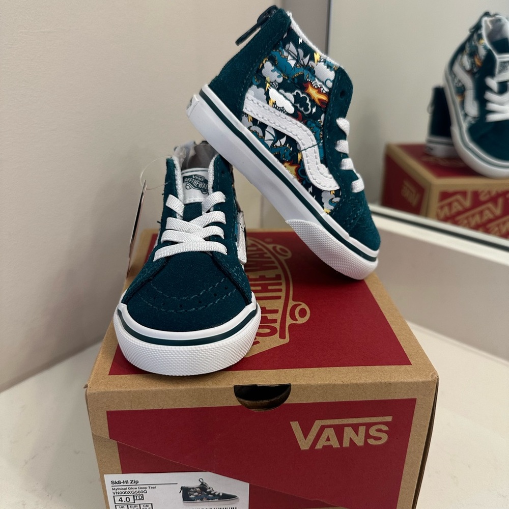 Vans Mythical Glow in the Dark Deep Teal Sk8-Hi Zip Toddler Sneakers NWT/NIB